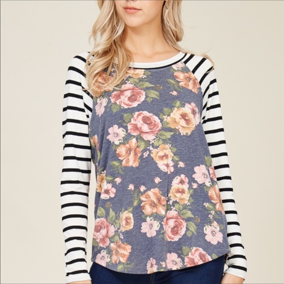 NWT Papermoon Lorina Floral Striped Raglan Top - Picture 4 of 5